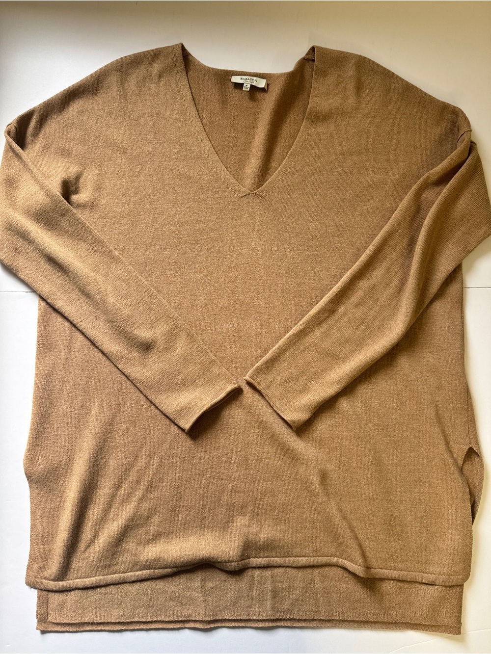Aritizia Babaton Linen Baylor Sweater Long Sleeve Wool Blend Tan Sz M - Picture 15 of 16